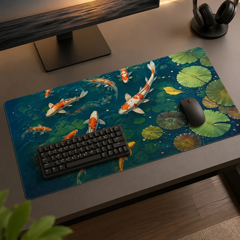 Mouse Pad Koi Fish Lotus Gaming XL Custom Large Mousepad XXL MousePads Office Natural Rubber Laptop Desktop Mouse Pad Mouse Mats