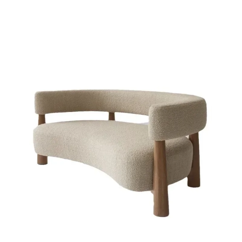 Simple living room lamb wool retro homestay sofa, clothing store curved designer wabi sandy wind, living room leisure sofa