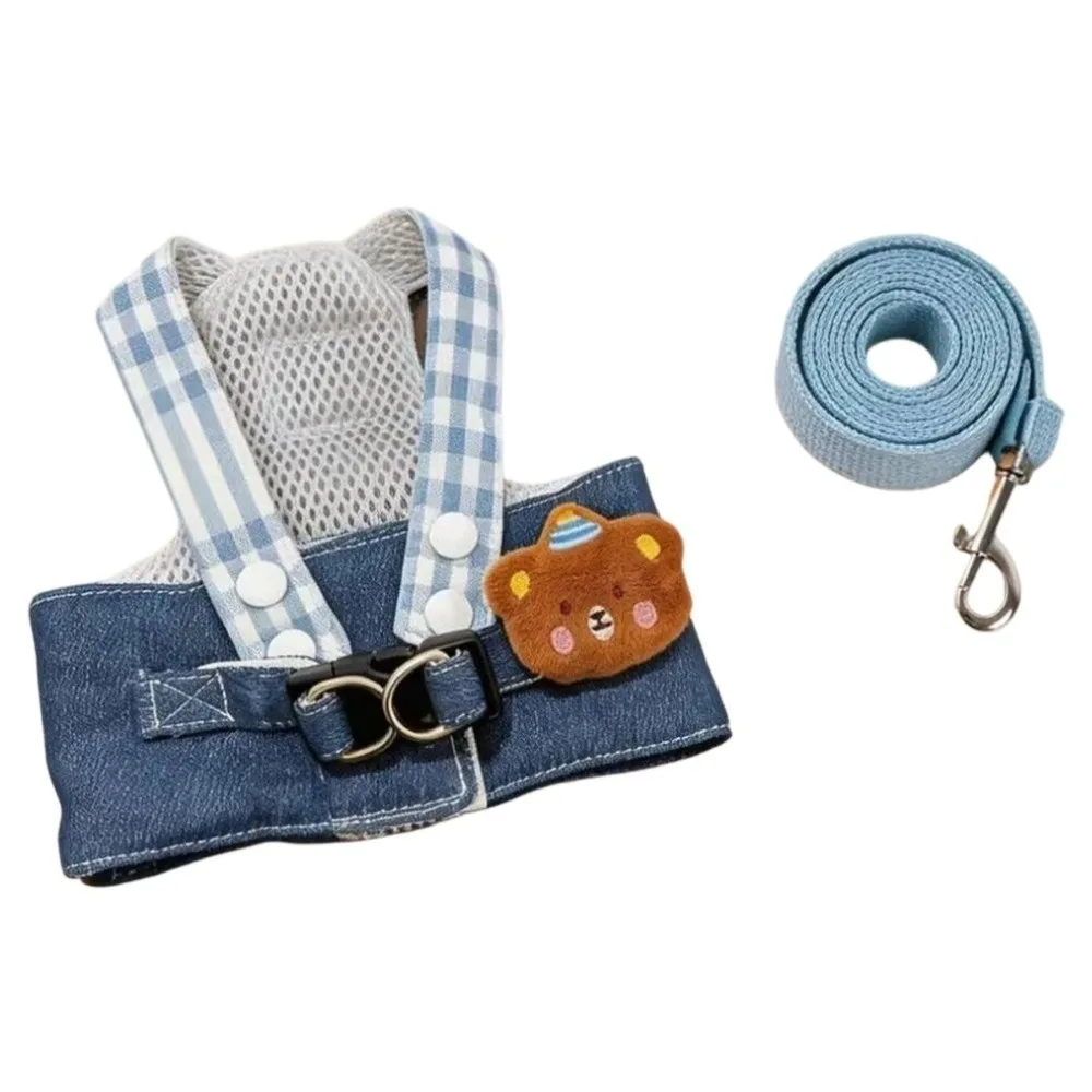 Cute Adjustable Cat Harness and Leash Set Breathable Mesh Patchwork Style Dog Harness Set Adjustable Buckle Pet Walking Set Pet