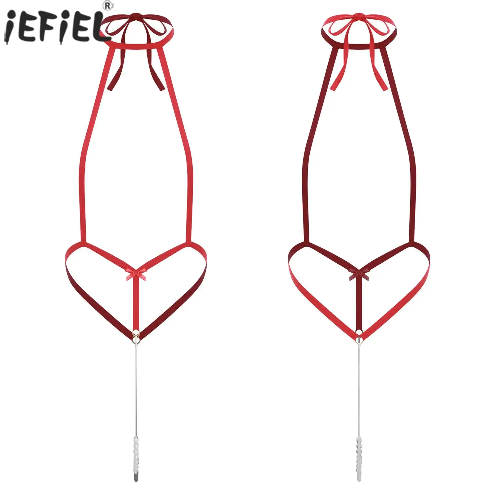 

Women's Strappy Lingerie Harness Teddies One Piece Strap Sling Leotard with Pearly Beads Crotch for Temptation Erotic Wear