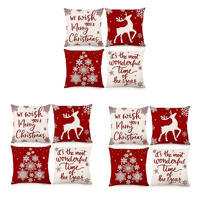 SEWS-Christmas Pillow Covers 18X18 Set Of 12 Christmas Decorations Farmhouse Throw Pillowcase Cushion Case For Home Decor