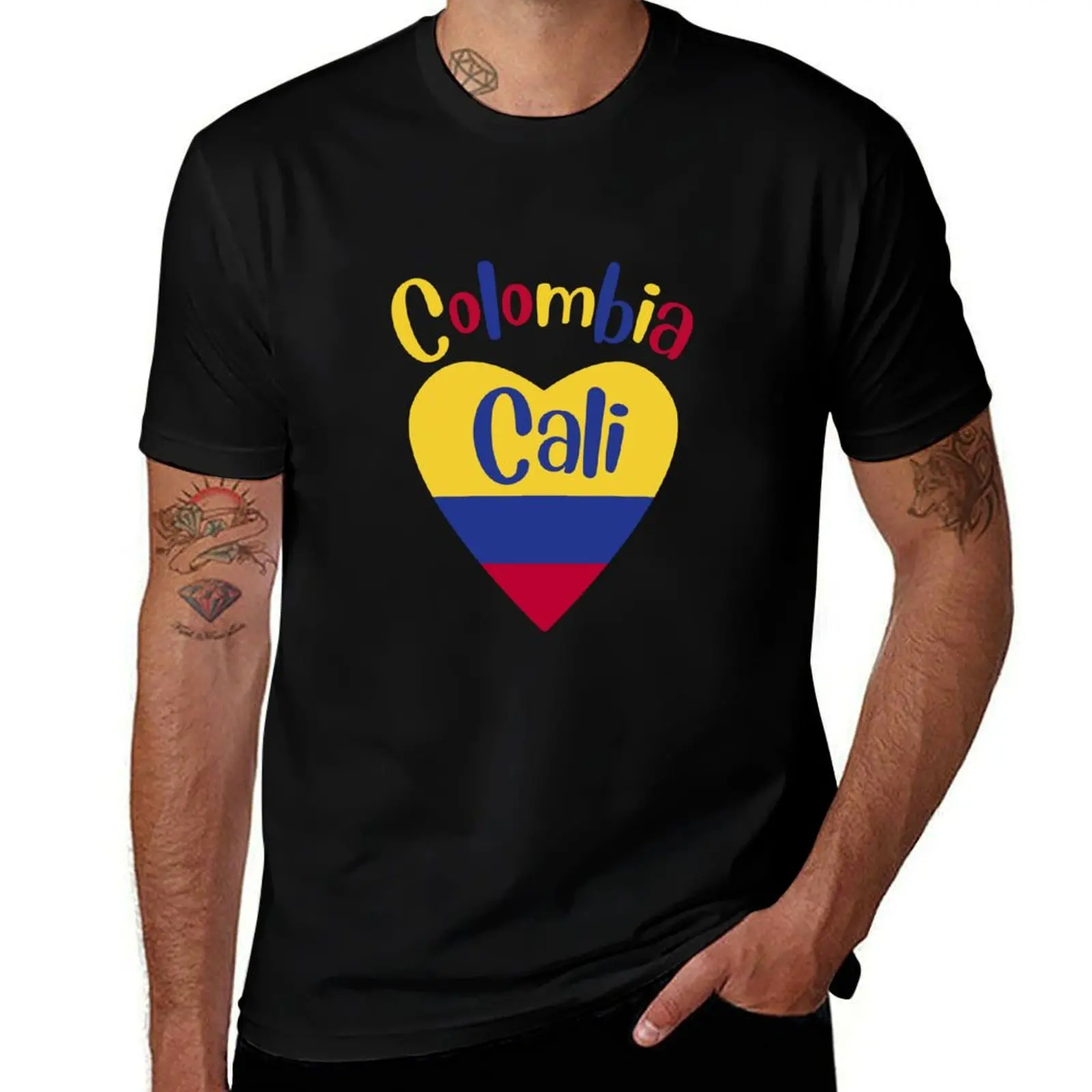 

Cali Colombia Flag In Heart T-Shirt graphics T-shirts man plus sizes Men's cotton t-shirt