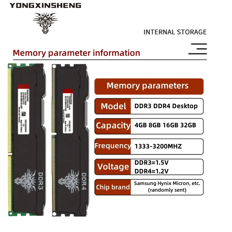 Mémoire de serveur d'ordinateur de bureau, modèle DDR3 233, capacité 4 Go 8 Go, fréquence d'horloge 1333/1600/2133/2400/2666/3200 mhz, mémoire non ecc, sans tampon, gilet de refroidissement DIMM, couleur noire