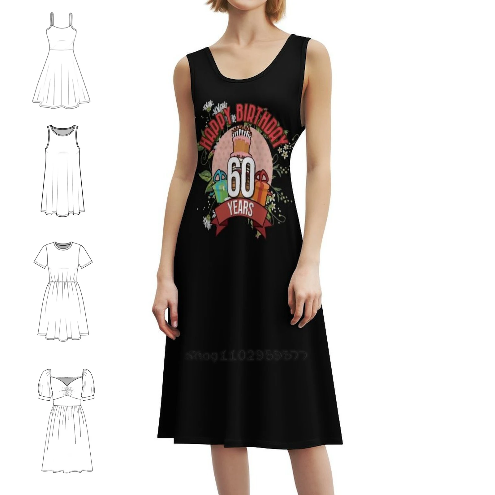 

Богемное платье без рукавов с днем рождения-60 лет, платье с несколькими принтами для пляжного отдыха и вечеринки, платье для 60-го дня рождения 60, шестидесятичное платье 60-60-й