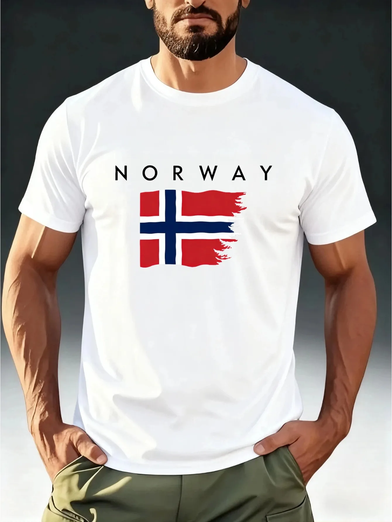 Men's Norwegian Flag T-Shirt - Ink Splatter Norway Design, Soft Breathable Short Sleeve Casual Round Neck Tee Suitable for Summe