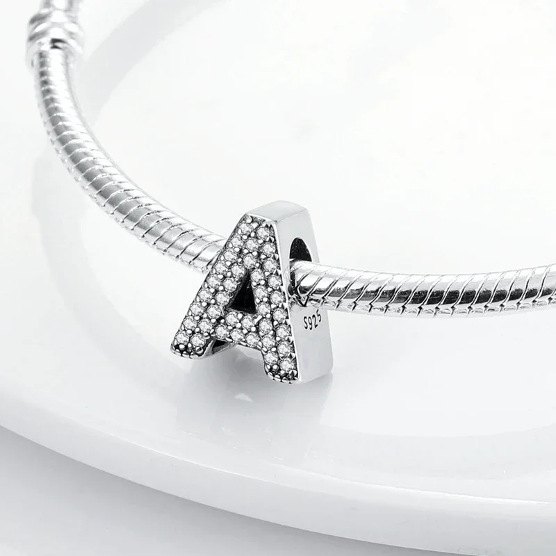 Charms aus 925er-Sterlingsilber mit 26 Buchstaben, A-Z, Alphabet-Perlen, passend für Original-Armbänder für Frauen und Mädchen, DIY, edler Schmuck, Geschenk – Detail 3