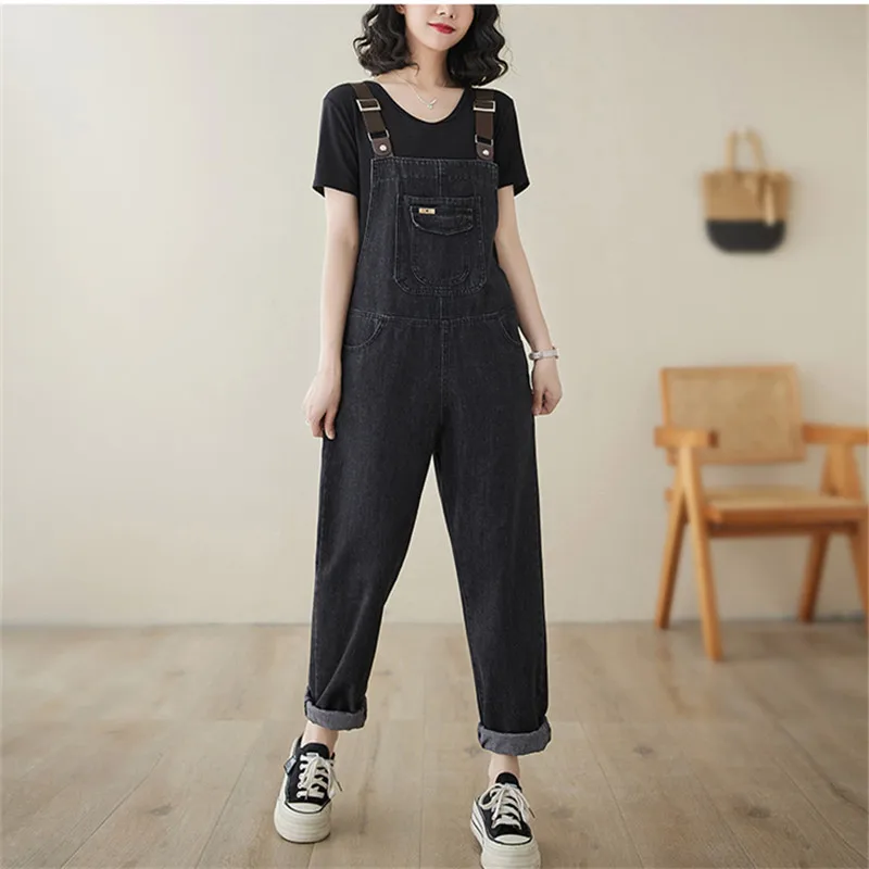 

Washed Denim Overalls Women Jumpsuit 2024 Spring Summer Korean Fashion High Waist Romper Loose Ninth Leg Pants Female Tide W267