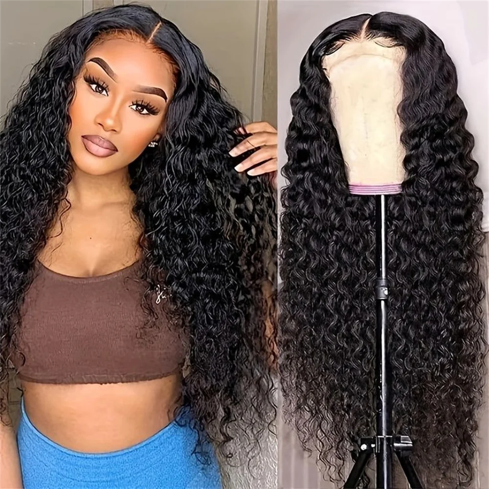 

Soft 26Inch Long Kinky Curly 180Density Natural Black Deep Lace Front Wigs For Women With Baby Hair Glueless Preplucked Daily