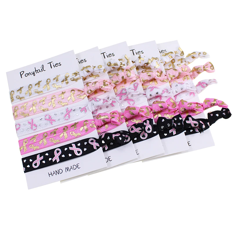 25Pcs Gold Foil AIDS Breast Cancer Awarene Print FOE Hair Tie Hair Bands Ponytail Holders Headband Hair Acessories Bracelet