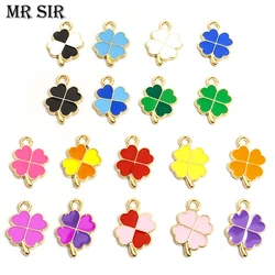 10pcs Enamel Four Leaf Clover Charms Gold Color Pendant DIY Making Handmade Finding Earring Necklace Bracelet Jewelry Accessorie