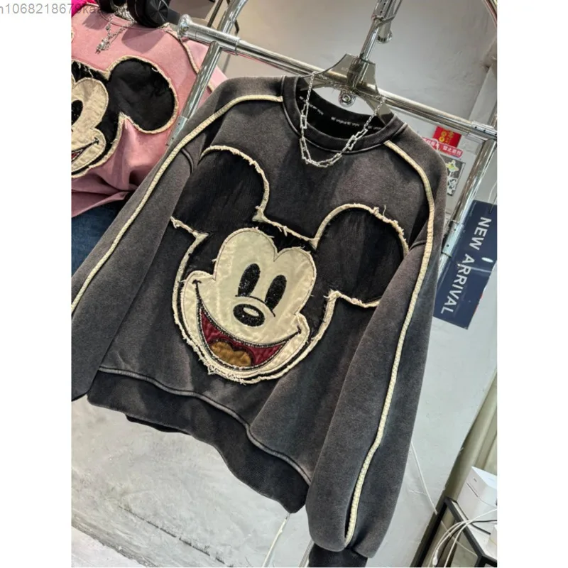 Disney-Sudadera con capucha de cuello redondo para mujer, suéter informal de manga larga con dibujos animados, Tops versátiles de tendencia, otoño e invierno