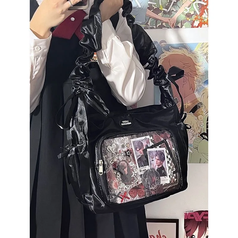 Japanese Teenage Girls Itabag Satin Bright Color JK Crossbody Bags For Women Gathered shoulder straps Shoulder Bag Ita Handbags