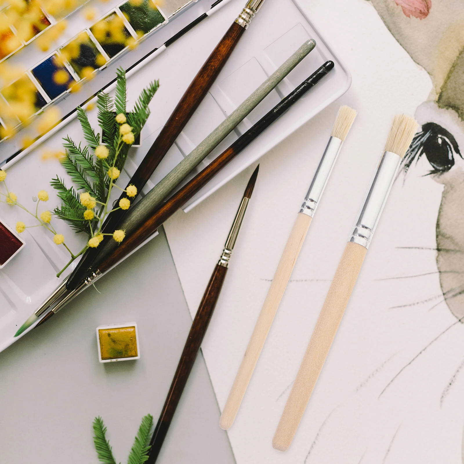 

6 Pcs/set Template Brush Paint Oil Painting Watercolor Brushes Bristle Detail Wooden Round