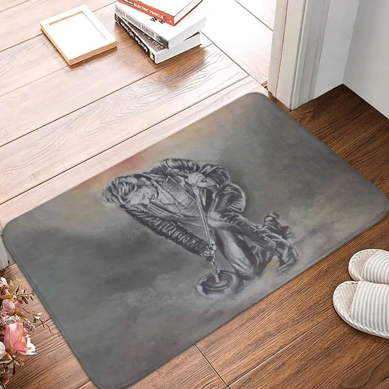 

Custom Johnny Hallyday Rock Star Front Door Mat Anti-Slip Indoor Absorbent France Singer Doormat Living Room Entrance Rug Carpet