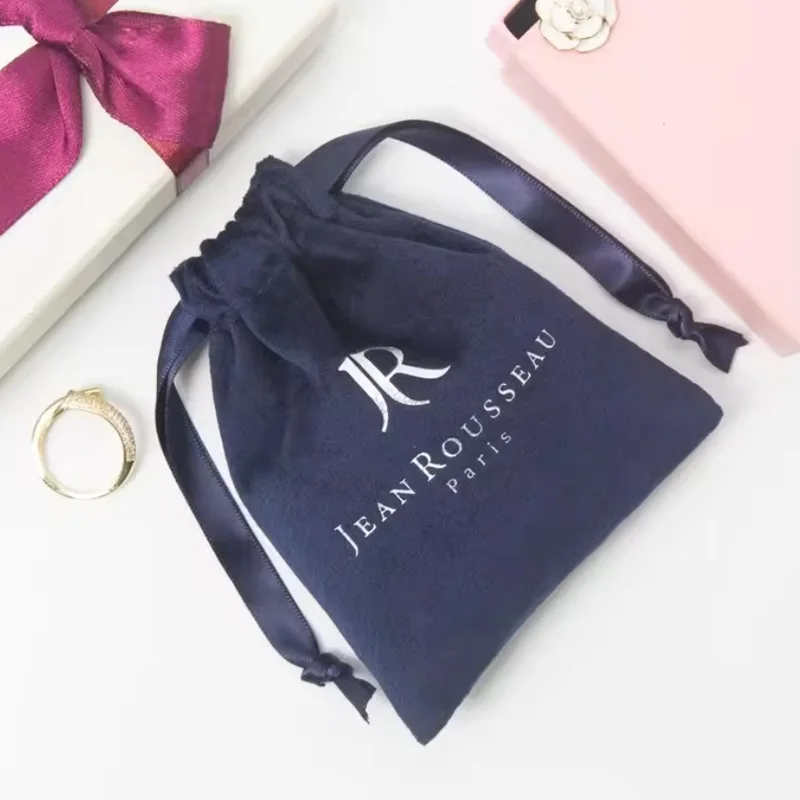 Navy Velvet Gift Bags 5x7cm 7x9cm 8x10cm 9x12cm Custom Logo Pouch For Jewelry Dust Sack