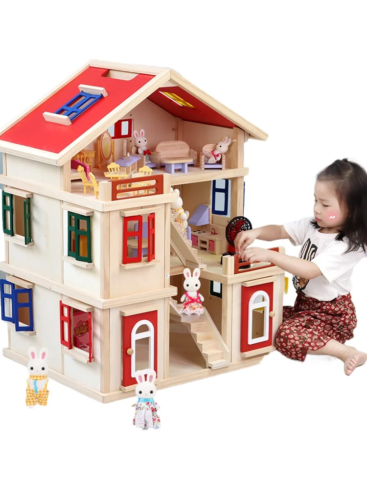 Children play every kitchen doll house simulation villa room boys and girls wooden New Year gifts