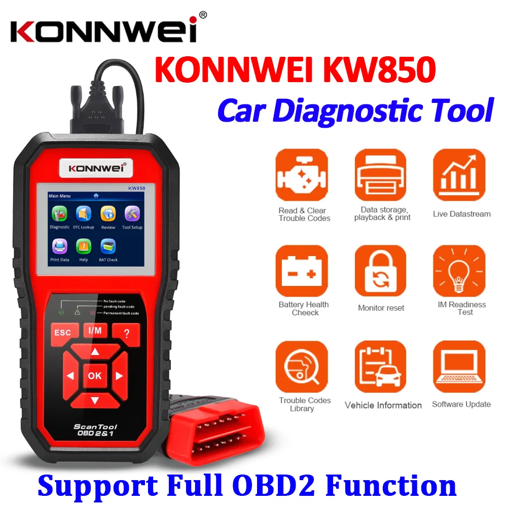 KONNWEI KW850 Car Diagnostic Tool Professional OBD2 Scanner Multi-languages Full OBD 2 ODB2 Function Auto Tool kw850 Code Reader