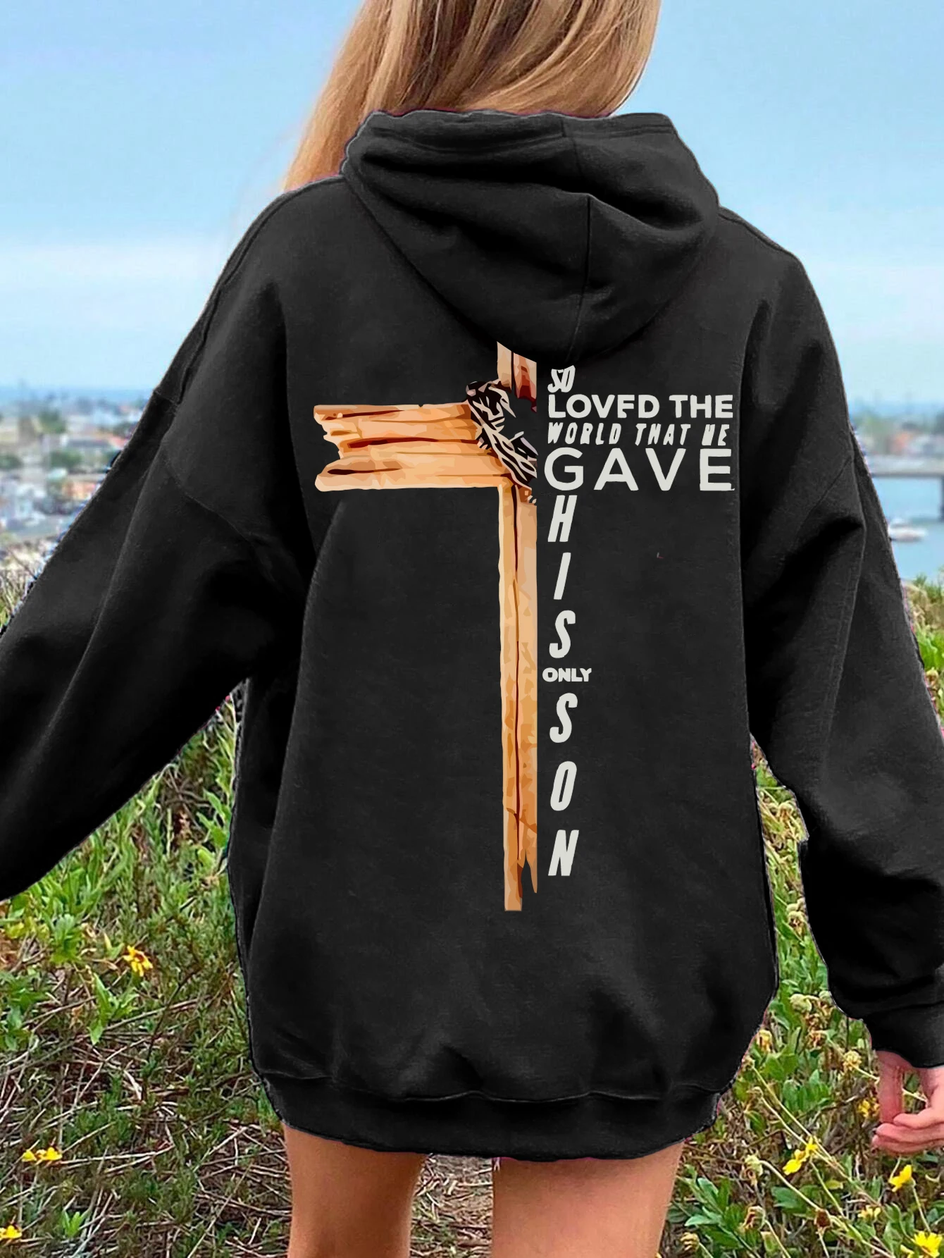

The Cross Of Jesus Printed Female Hoodies Fashion Casual Hoodie Oversize Loose Sweatshirts Autumn Warm Fleece Clothing