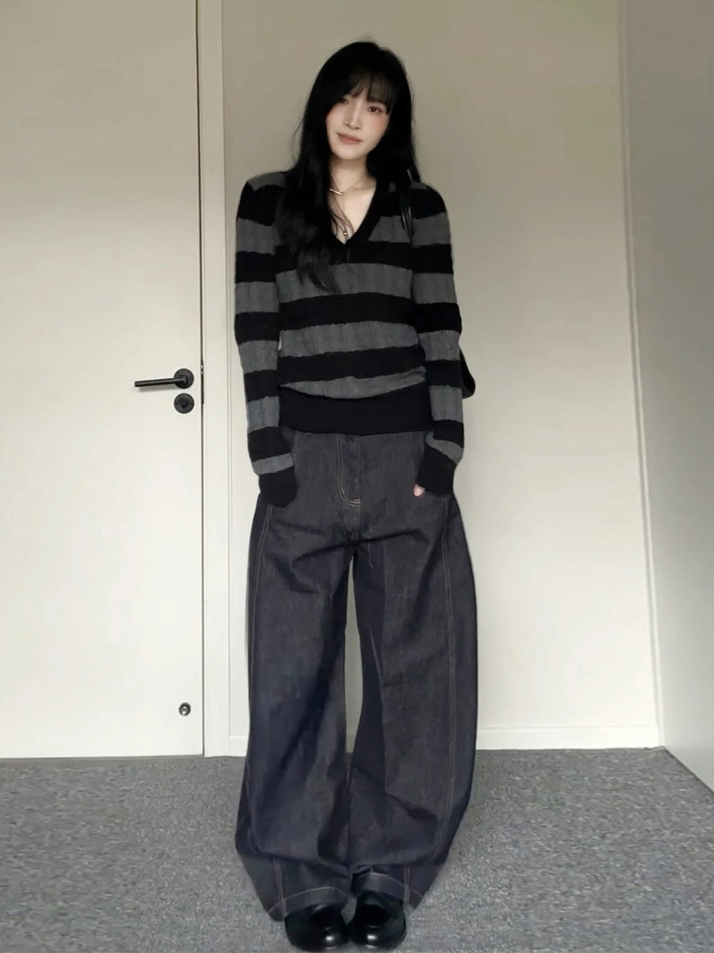 

Ladies Loose Knitted Long Sve Sweater Autumn Winter New Sle Vintage Striped Twist High Faion Sense Comfortable Warm Top