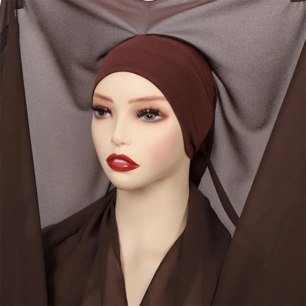 

2in1 Instant Chiffon Hijab Scarf Solid Color Bulit-In Magnets Women Chiffon Shawl Comfortable Breathable Islamic Head Wrap