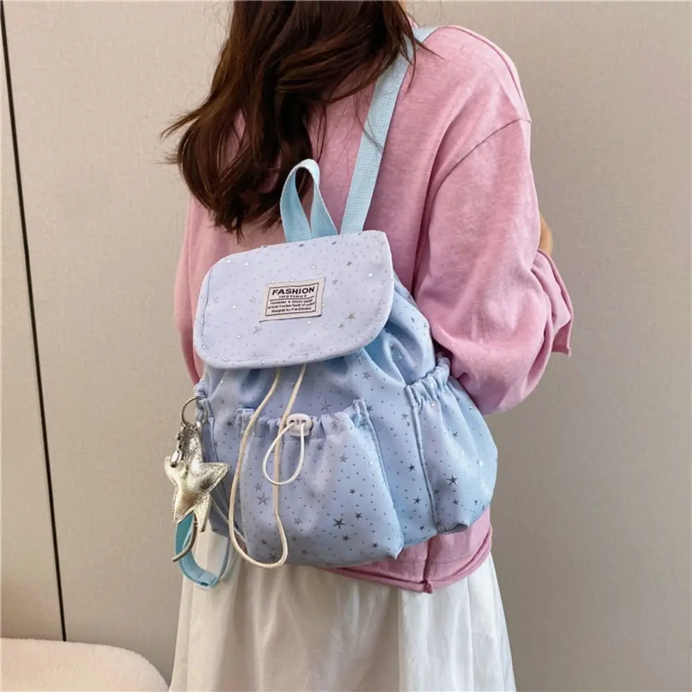 Lightweight Star Print Drawstring Backpack Printed College Style Nylon Backpack Large Capacity Korean Style Students School Bag