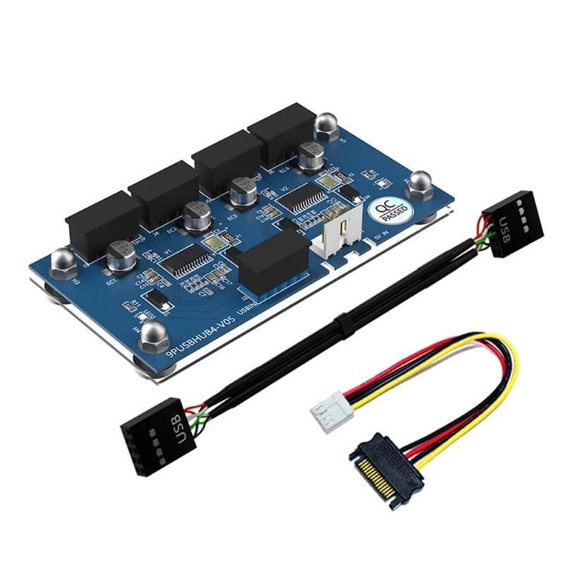 USB2.0 9Pin Header USB2.0 9Pin to 4Port Converter, Plugs and Play Hub with Onboard LED Extension Splitter