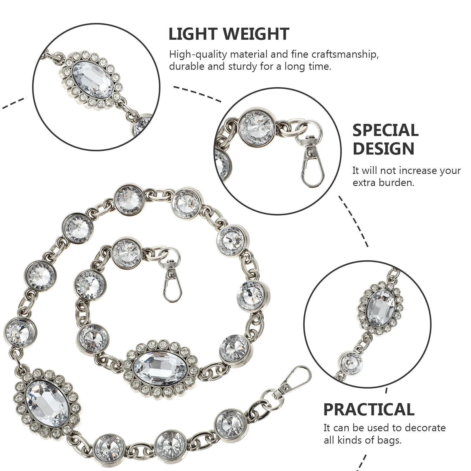 Artificial Rhinestone Bag Chain High Quality DIY Replacement Chain for Women Handbag Clutch Shoulder Strap Bag Strap Replacement