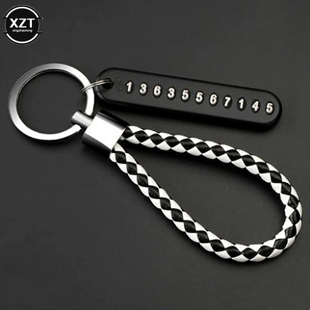 Anti-lost Car Keychain Phone Number Card Keyring Bradied Pendant Auto Vehicle Key Chain Holder Accessories Gift for Husband