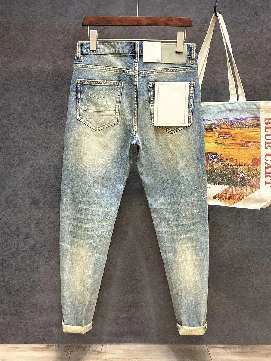 Jeans casual rasgado estilo Harajuku masculino, calça jeans slim fit, jeans clássico, cowboy vintage Kpop, moda primavera-outono