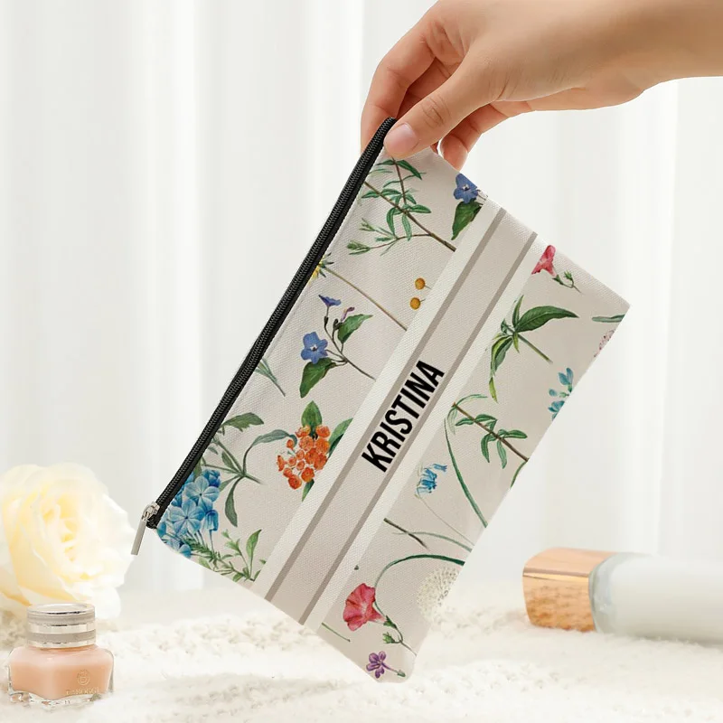 Custom Name Vintage Makeup Bag Bridesmaid Gift Trendy Floral Travel Cosmetic Organizer Luxury Brand Toilet Side Bag for Ladies