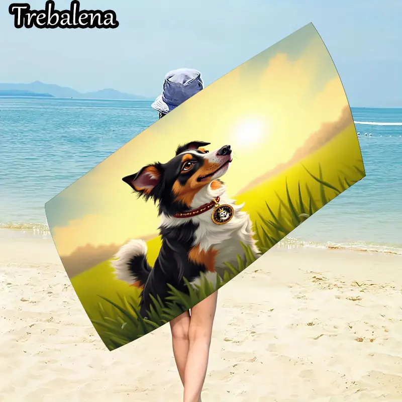 Toalha de praia ultramacia de 30 * 60 polegadas com adorável toalha de praia de pôr do sol para cachorro macia e leve