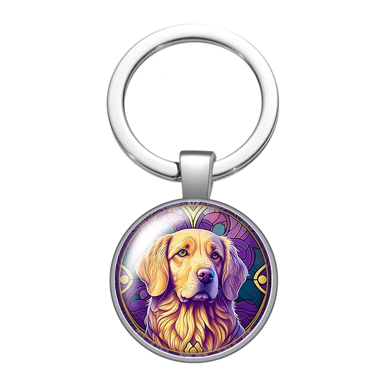 New Dog painting style Pet Bulldog collie Photo glass cabochon keychain Bag Car key chain Ring Holder Charms keychains for Gifts