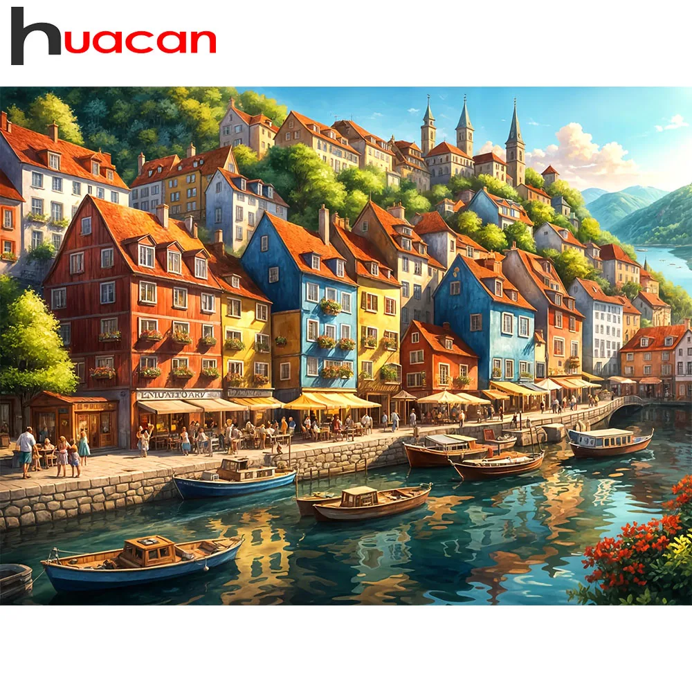 Huacan Haus-Landschafts-Diamant-Mosaik-Set, Vollrund- und Quadrat-Malerei, Handgemachtes Kunstgeschenk