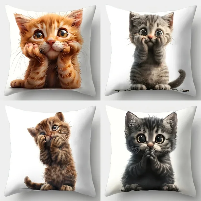 45X45CM Cat Collection Pillowcase Home Office Decor Square Pillowcase Double-sided Printing