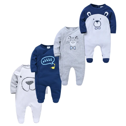 3/4 pçs kavkas menino macacão 100% algodão bolinhas o-pescoço bebê recém-nascido meninas roupas de manga cheia verão macacão 0-12 meses