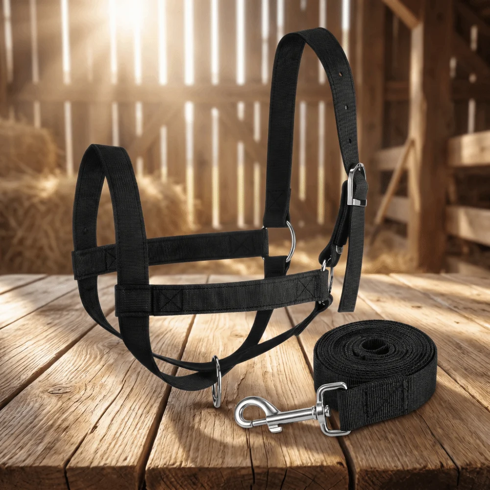 Adjustable Cow Halter with Lead Heavy Duty Nylon Calf Training Rope Harness Comfort Fit Cattle Halter Training Rope Harness