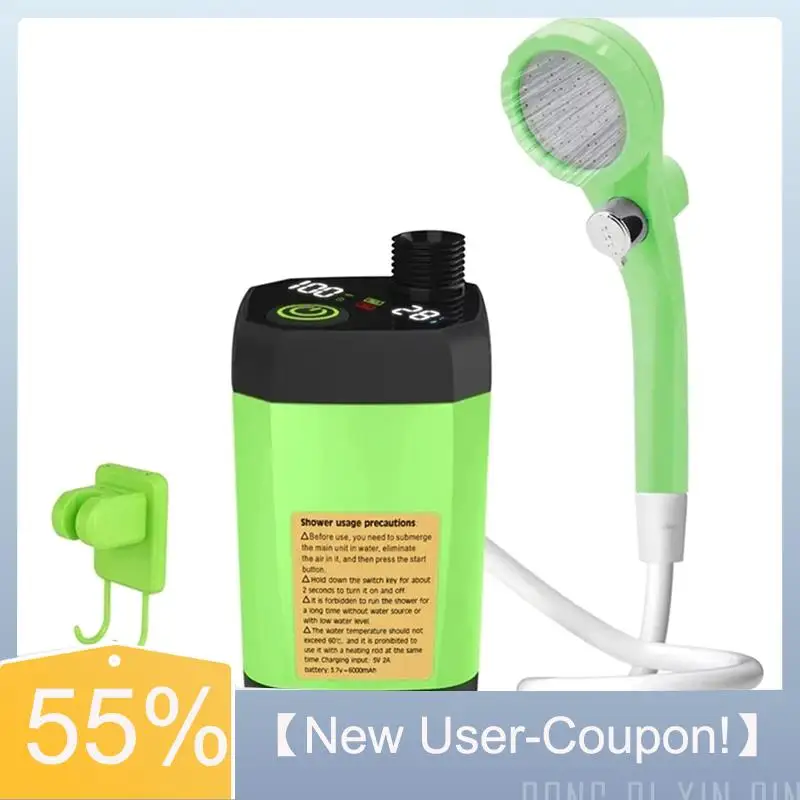 

【New User-Coupon!】Full Screen Intelligent Digital Display Portable Camping Shower Pump-6000Mah Outdoor Shower Kit, Adjustable Wa