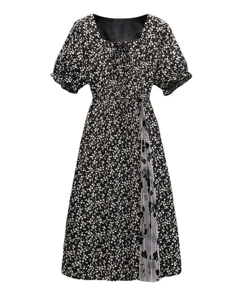 ผู้หญิงฤดูร้อน 2025 ใหม่ Slim ชุดเดรสลายดอกไม้ฝรั่งเศส