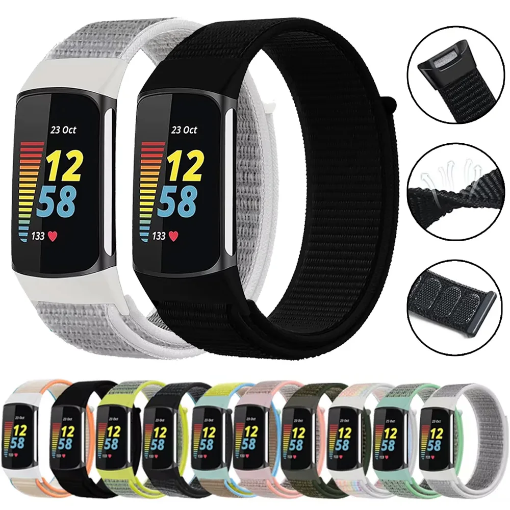 Nylon Braided Loop Strap For Fitbit Charge 6/5 SmartWatch Breathable Correa Replaceable Bracelet For Fitbit Charge 6/5 Accessory