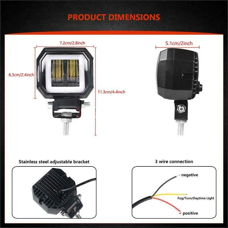 2 stücke 3 zoll 12 V 24 V 6000 K LED Arbeit Licht Bar Spot Fahren LED Scheinwerfer Arbeit Lampe Nebel Pods DRL Rot Halo Offroad 4WD ATV SUV – Detail 5