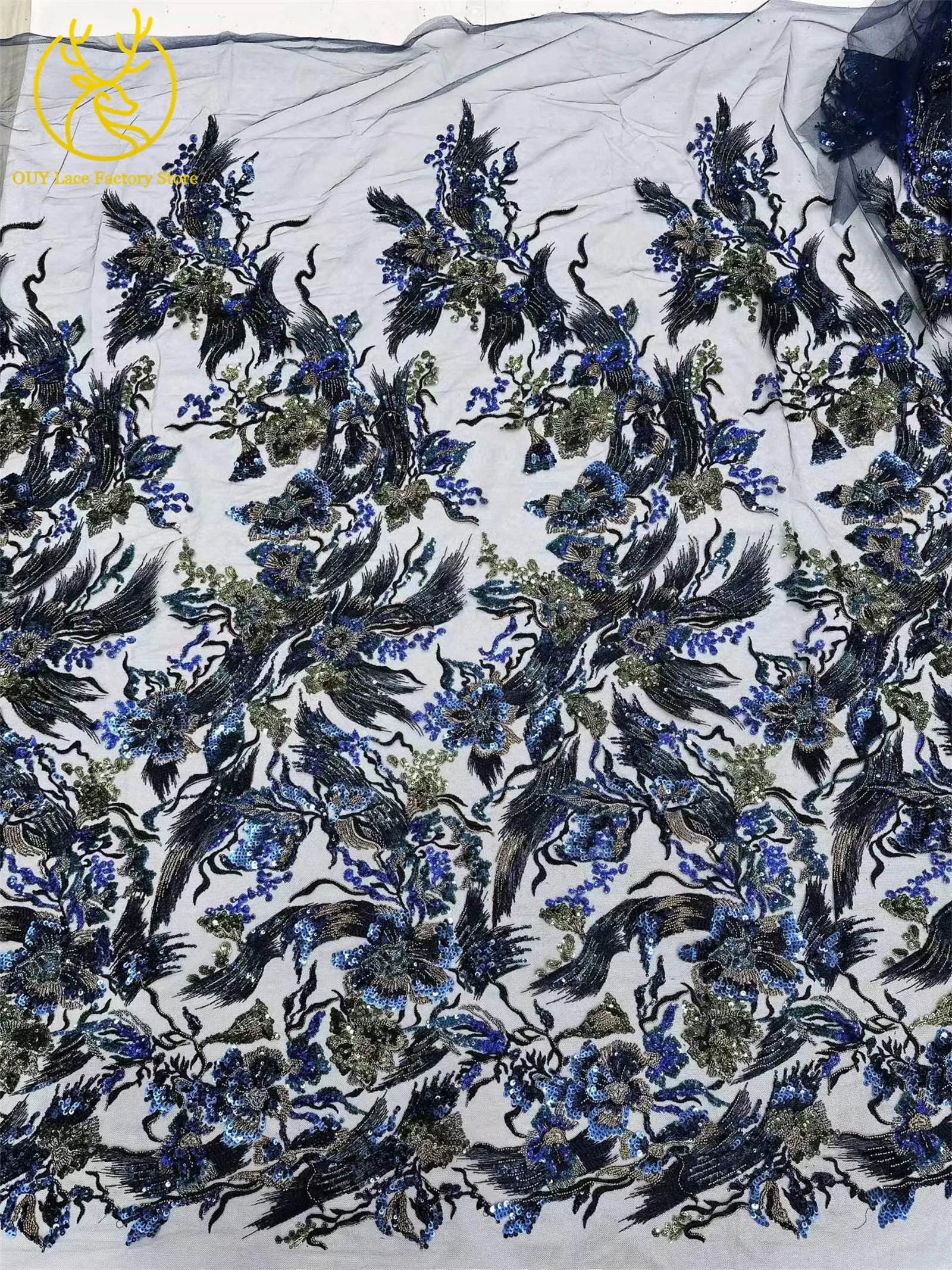 Afrikanischer Stickerei-Tüll-Pailletten-Spitzenstoff, 5 Yards, hochwertiger französischer nigerianischer Perlen-Mesh-Spitzenstoff für Hochzeitsnäharbeiten – Detail 17