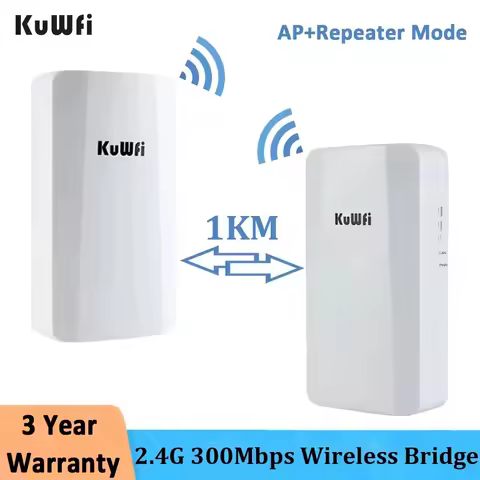 KuWFi 와이파이 리피터, 야외 AP 장거리 확장기, 스마트 라우터 관리, CPE 무선 브리지 포인트 투 포인트, 1km, 2.4G, 300Mbps