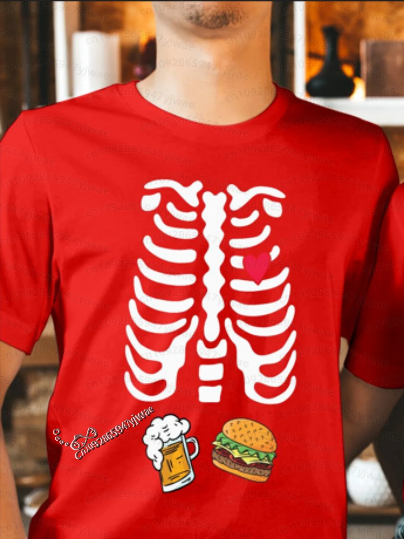 2026 Herren Halloween Skelett Schwangerschafts-Baby Halloween T-Shirt Totenkopf-Knochen-Druck Kurzarm Damen Herren Halloween Paar T-Shirt – Detail 8