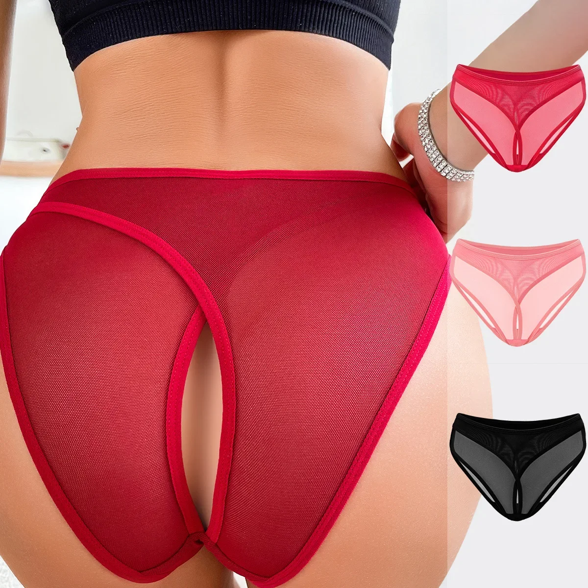 

3pcs/Set Women Panties Sexy Lingerie Low-Waist Cross Mesh Perspective Underwear Cozy Comfortable Breathable Underpants Intimates