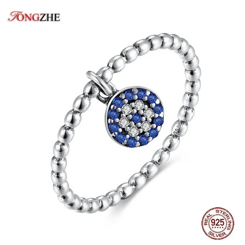 

TONGZHE 925 Sterling Silver Evil Eye Rings for Women Blue Stone CZ Eye Bead Couple Rngs Vintage Stackable Rings Turkey Jewelry