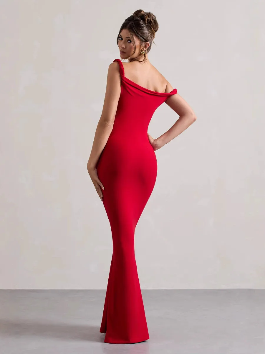 붕대 드레스 여성 여름 섹시한 불규칙한 솔리드 칼집 세련된 스트레치 바디 모양 부드러운 생일 파티 우아한 Bodycon 드레스 09P2