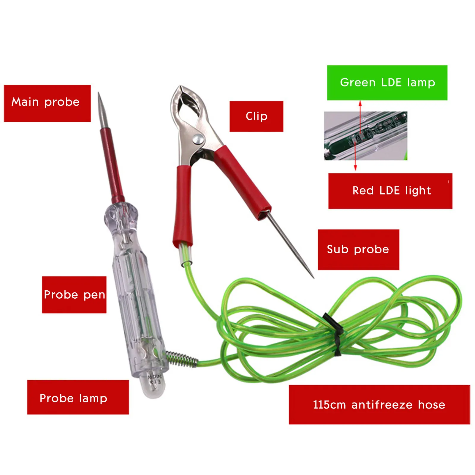 Probador de circuito de voltaje de camión y coche, 6V, 12V, 24V CC, pantalla Digital, pluma de sonda larga, Bombilla, herramientas de diagnóstico de