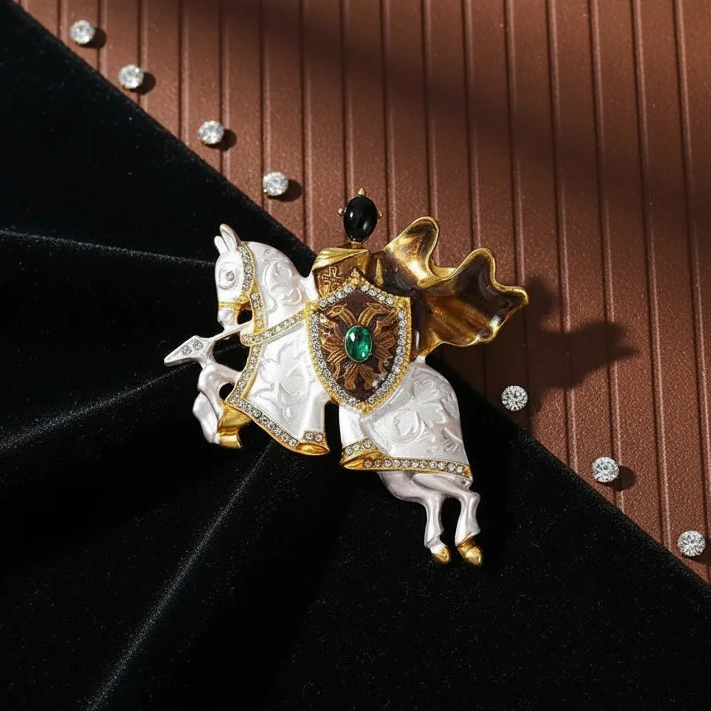 British Style Vintage Fairy Tale Knight Horse Brooches For Men Women Fashion Alloy Pins Jewelry Unisex Gift Party Suit Accessory