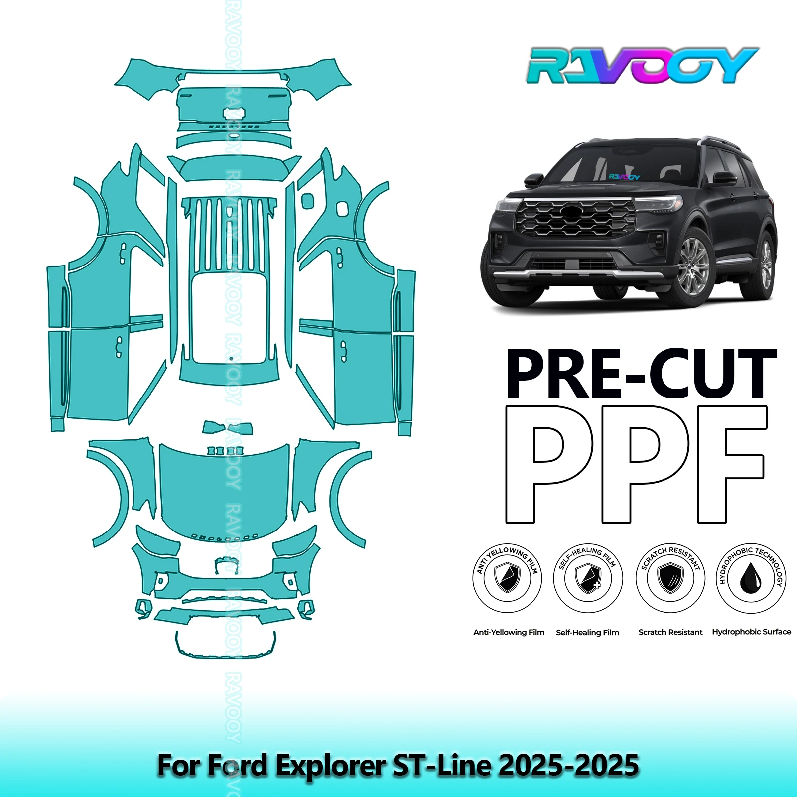 RAVOOY Custom-Fit Precut TPU PPF Full Vehicle Clear Bra Stone Guard EU UK For Ford Explorer ST-Line 2025-2025