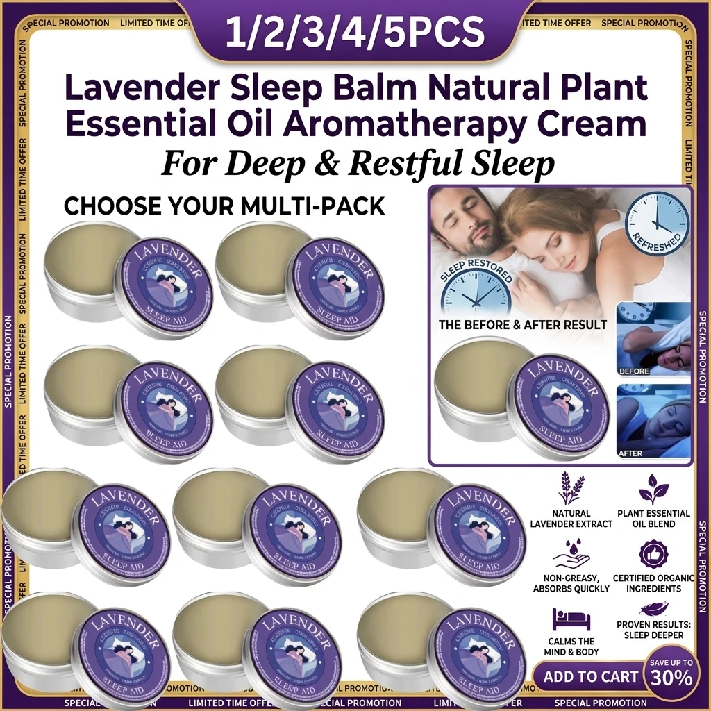 1/2/3/4/5PCS-30ml Natural Lavender Aromatherapy Sleep Balm Pure Plant Essential Oil Calming Sleep Aid Cream for Daily Nighttime